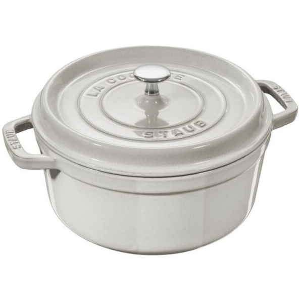 STAUB Cast Iron Round Casserole / Dutch Oven 26cm – 5.25L White Truffle