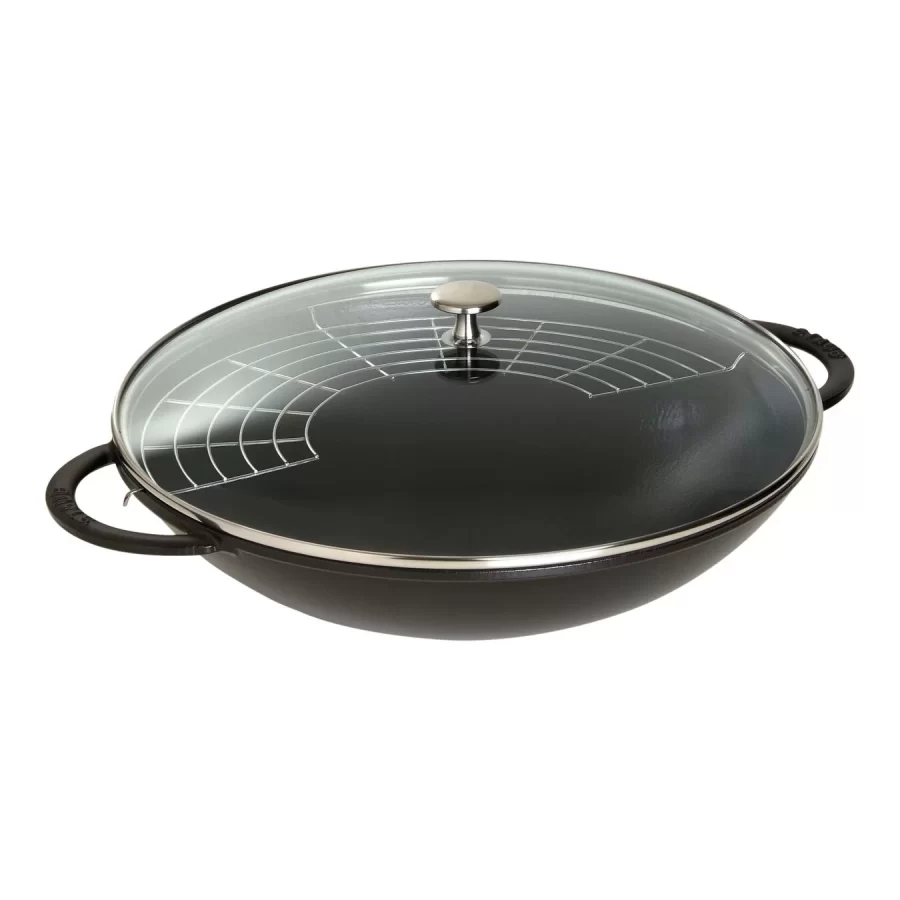 Staub Cast Iron Wok with Glass Lid Black- 37cm