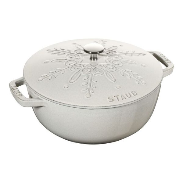 STAUB Snowflake Cast Iron Round Casserole / Dutch Oven 24cm – 3.6L White Truffle